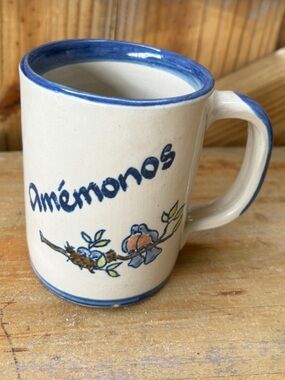 Vintage Louisville Stoneware Amemonos Hand Painted Pottery Coffee Mug Size 12oz